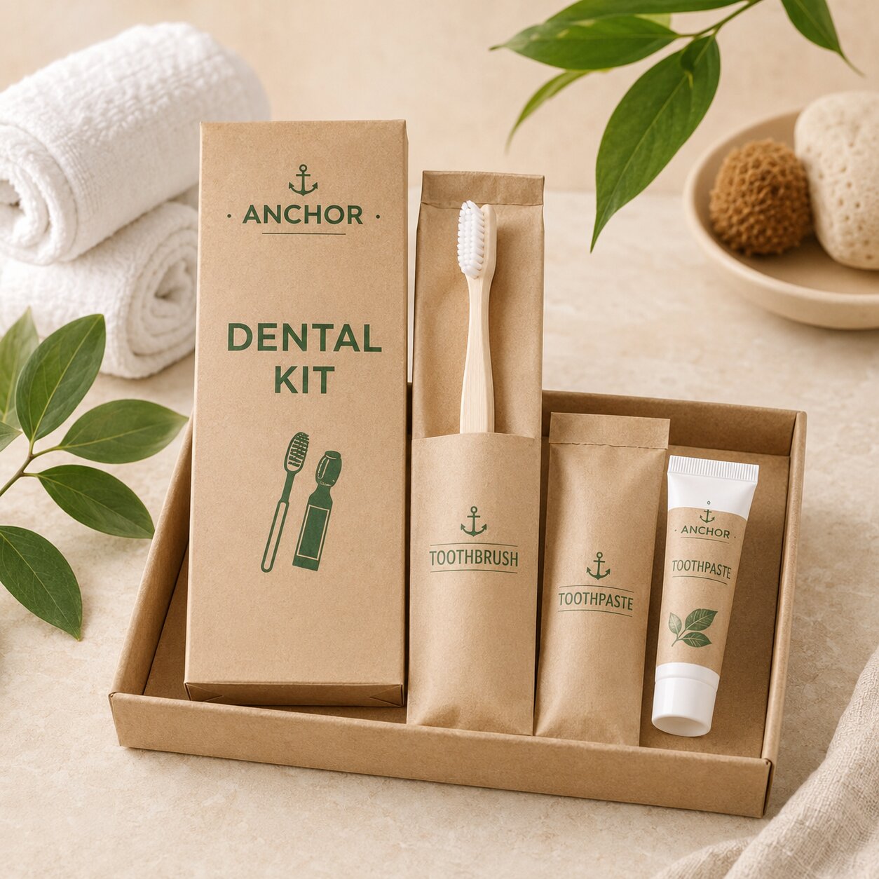 Dental Kit in Kraft Pouch from Mirah Belle Hospitality