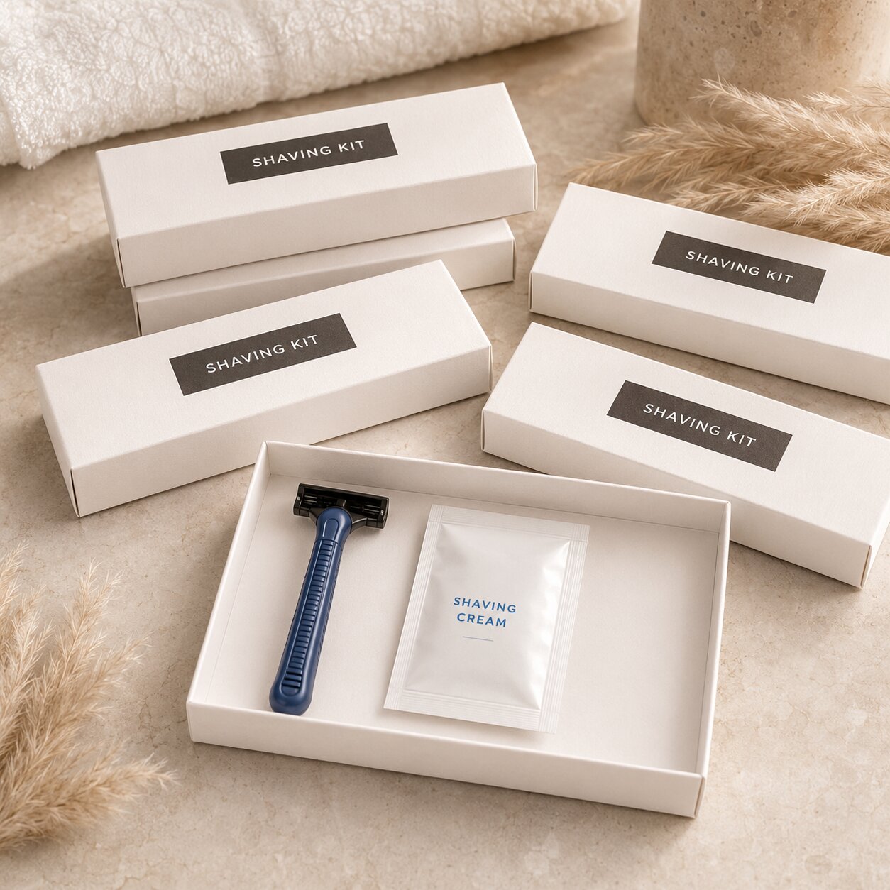 Premium Hotel Shaving Kit in Box from Mirah Belle Hospitality
